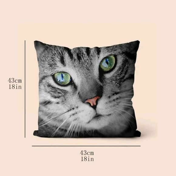 Kitty Cat Face Design Zippered Pillowcase for Accent Pillow 17.7" x 17.7" - Picture 3 of 4